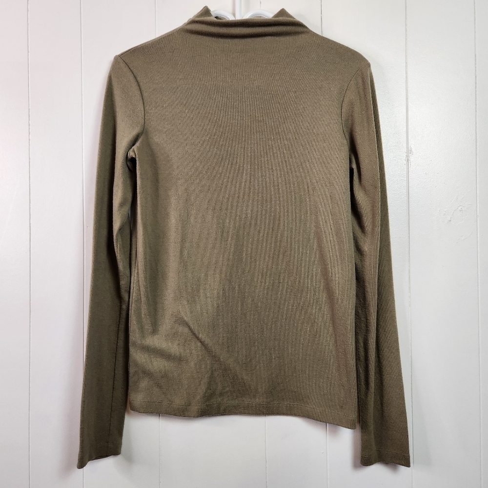 Oak + Fort Taupe Brown Mock Neck Long Sleeve Knit Top Thin Sweater Size XS Basic